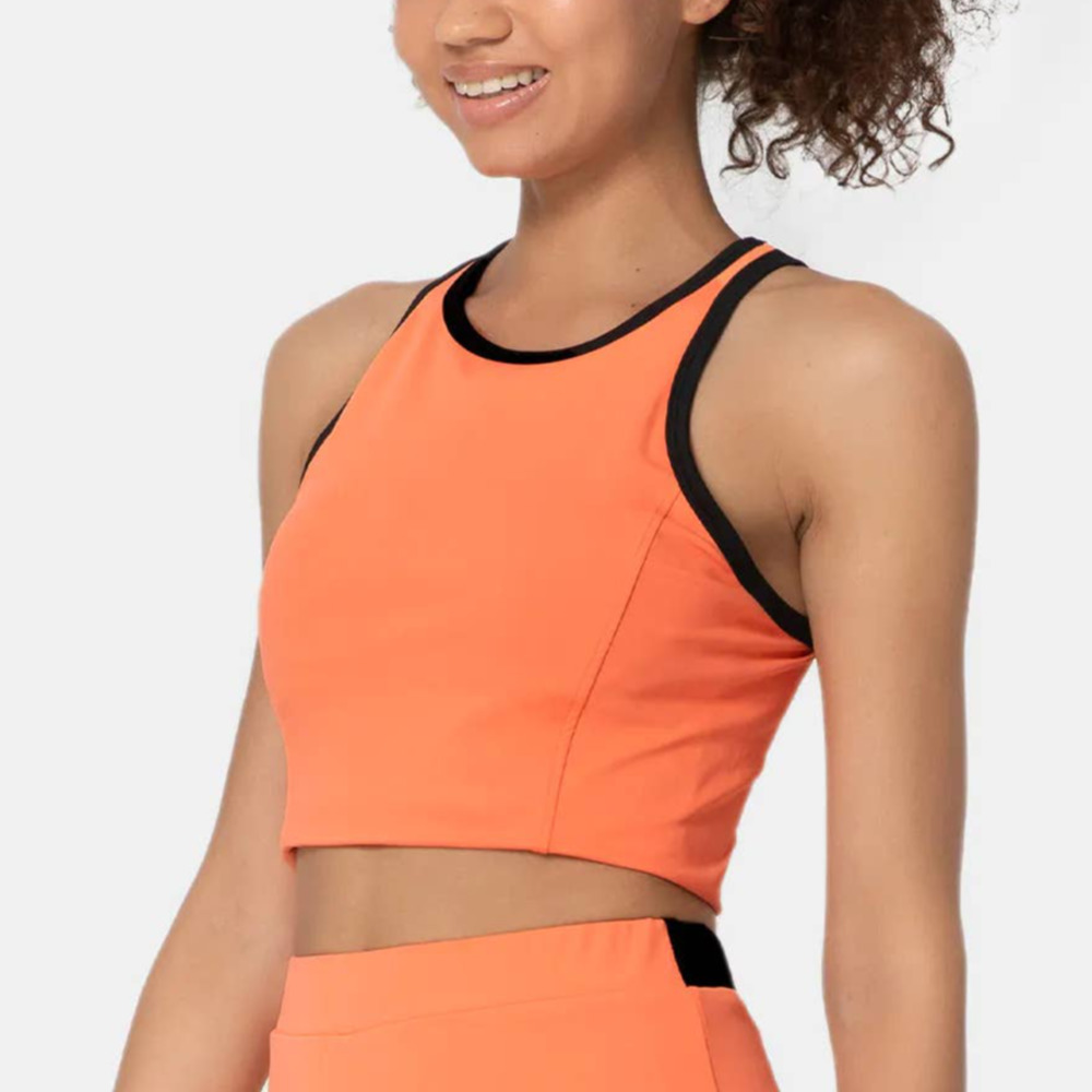 Halara Womens Contrast Trim Workout Cropped Tank Top Size XS Orange Black NWT